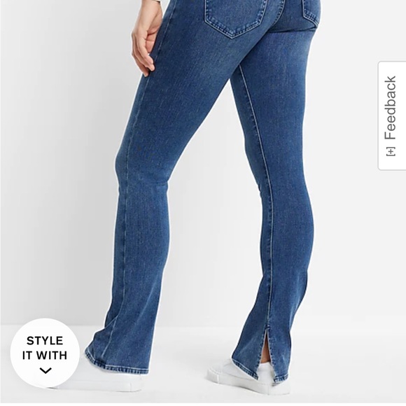 2S ποΈ NEW Express skyscraper mid rise flare dark wash jean 2 Short petite tags - Picture 4 of 9